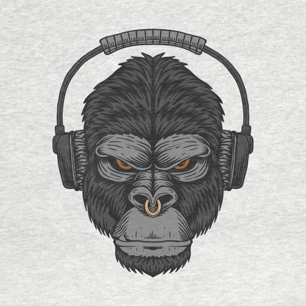 Cartoon Gorilla Head with Headphones by SLAG_Creative